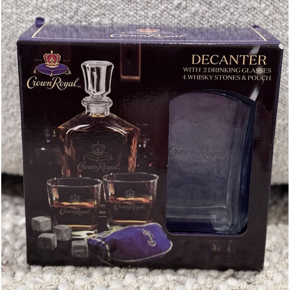 Crown Royal Decanter 750ml + 2 Drinking Glasses 10.5oz Perfect Gift For Him NEW